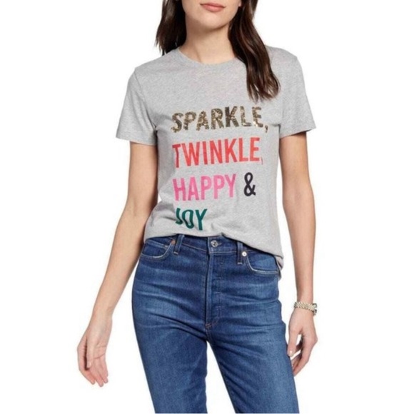 New! 1901 short sleeve t-shirt, cotton, gray, sparkle twinkle happy joy, small - Picture 1 of 6